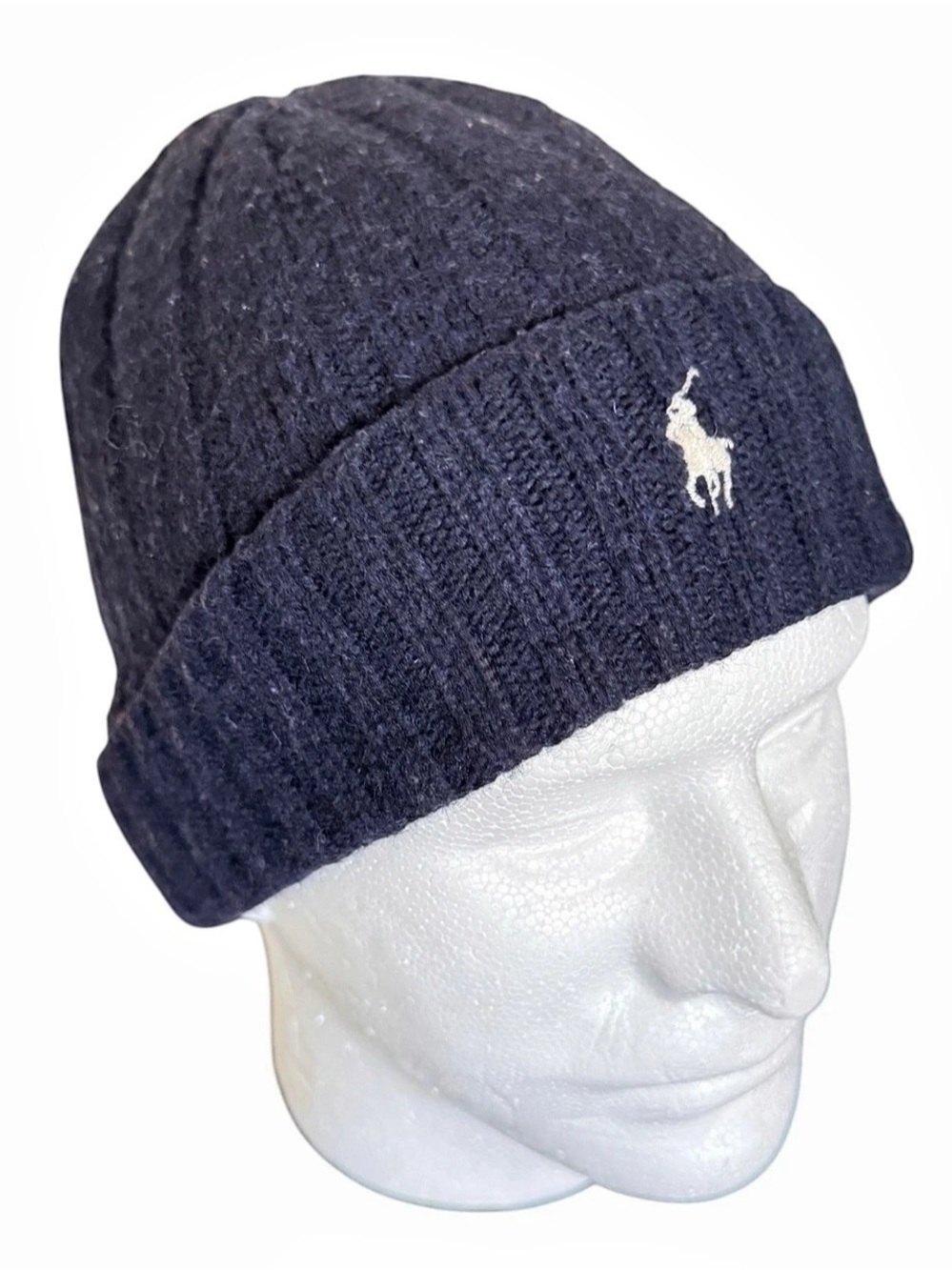 Polo Ralph Lauren Unisex Merino Wool Cuffed Knit Beanie Winter Hat Navy Blue
